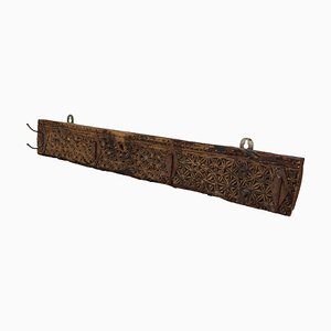 Antique Wood Handcarved Wall Coat Rack, 1890s