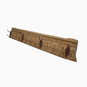 Antique Wood Handcarved Wall Coat Rack, 1890s