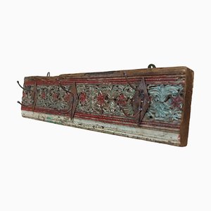 Antique Wood Handcarved Wall Coat Rack, 1890s