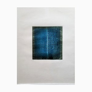 Aguafuerte, Arthur-Luiz Piza, composición abstracta en azul, años 80