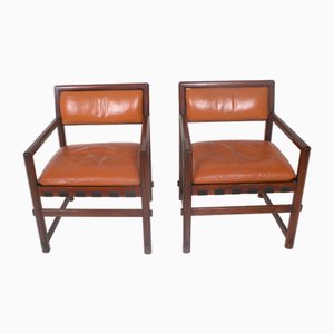 Set of Small Leather Dining Chairs by Edward Wormley