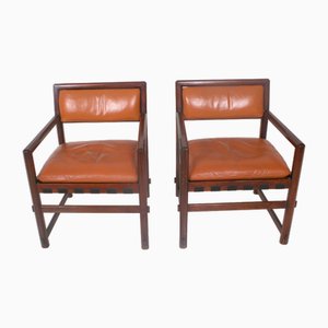 Small Leather Dining Chairs by Edward Wormley, Set of 2