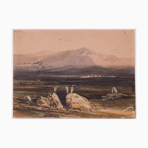 Después de David Roberts, paisaje topográfico, siglo XIX, acuarela sobre papel, enmarcado