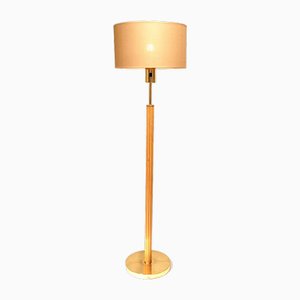 Wood and Brass Floor Lamp by Hans-Agne Jakobsson, Sweden, 1970s