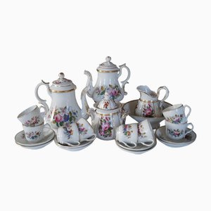 Servicio de café antiguo de Porcelaine De Paris, década de 1870. Juego de 14