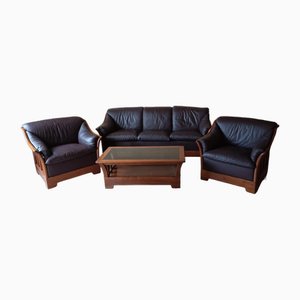 Living Room Set in Leather, 1970s, Set of 4