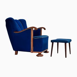 Dänischer Vintage Relax Sessel mit Fußhocker, 1950er, 2er Set
