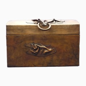 Vintage Art Deco Leather and Wood Chest