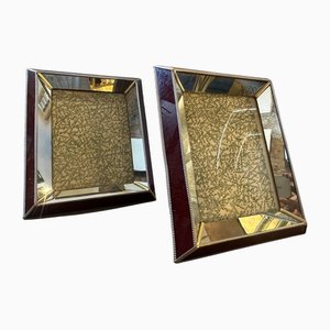 Italian Art Deco Brass and Mirrored Glass Picture Frames, 1930s, Set of 2