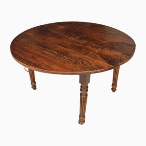 Antique Round Table Drop-Leaf Table in Walnut, 1890s