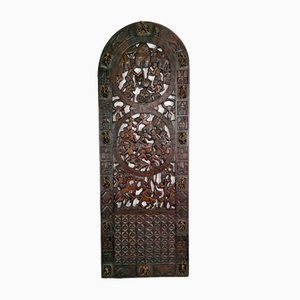 African Door in Carved Wood and Bronze