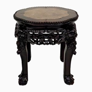 Asian Side Table in Wood Carved and Marble Top, 1880s