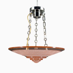 Art Deco Hanging Light in Pink Glass and Chrome Bronze by Henry Petitot for Atelier Petitot, 1930