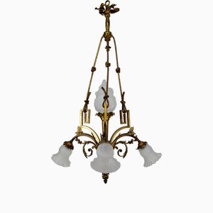 Louis XVI Neoclassical Style Hanging Light in Gilded Bronze, 1890s