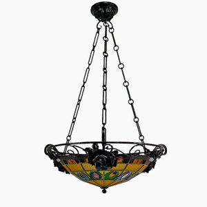 Art Deco Wrought Iron Hanging Light by Augustin Louis Calmels, 1920
