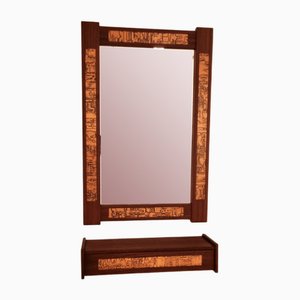 Mid-Century Teak and Copper Hallway Set with Mirror and Shelve, 1960s, Set of 2