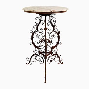 Wrought Iron Pedestal Table with Marble Top