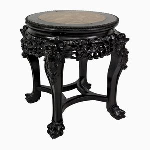 Asian Side Table in Wood Carved with Demons and Marble Top, 1880