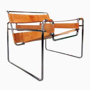 Sedia B3 Wassily Marcel Breuer in pelle naturale di Marcel Breuer per Knoll, anni '70