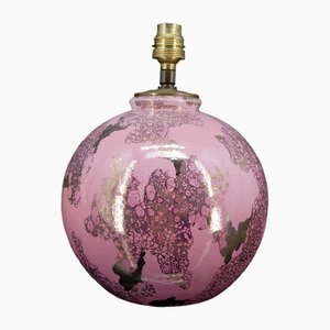Lámpara bola de cerámica rosa y nacarada de Marguerite Briansau, 1930