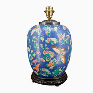 Antique Chinese Blue Ceramic Lamp with Butterflies, 1865