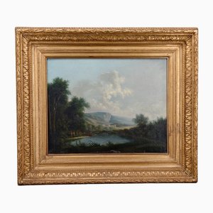 Artista, Grand Tour, Scena romantica sul lago, XIX secolo, Dipinto ad olio, Con cornice