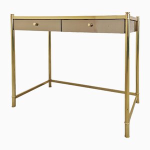Vintage Console Table in Brass and Amber Glass, 1980s