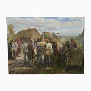Soviet Propaganda Artist, Soldiers and Peasants, 1983, Canvas Painting