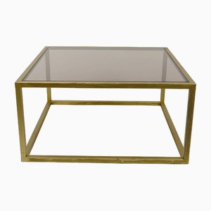 Modern Coffee Table in Gilded Metal and Smoked Glass, 1970