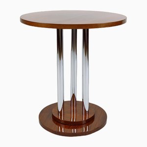 Modern Art Deco Pedestal Table in Walnut and Chrome, 1930