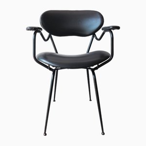 Structure Mid-Century en Fer Peint en Noir et Fauteuil en Skaï Noir par Gastone Rinaldi, 1950s