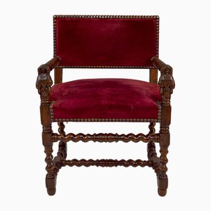 Louis XIII / Haute Epoque Style Armchair with Women Sculpted on Armrests