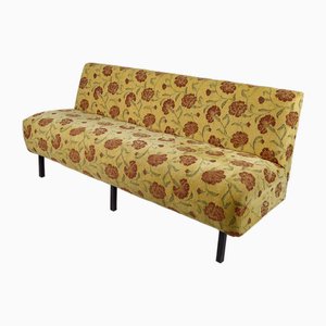 Canapé Boho Vintage avec Tissu Floral Jaune et Rouge, France, 1960s