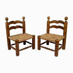 Low Straw Chairs attributed to Charles Dudouyt, France, 1940s, Set of 2