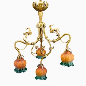 Lustre Art Nouveau en Bronze Doré, 1890