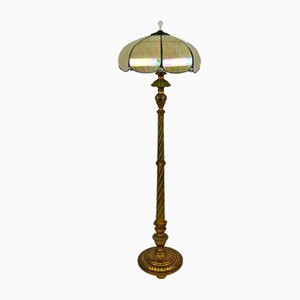 Floor Lamp in Gilded Carved Wood and Pearly Glass, 1890s