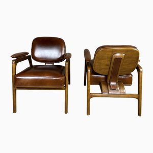 Scandinavian Armchairs in Rubber and Leather, 1990s, Set of 2