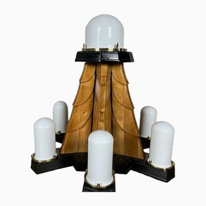 Art Deco Chandelier in Glass and Wood