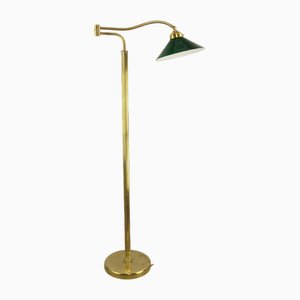 Adjustable Brass Floor Lamp with Green Shade, Italy, 1930s