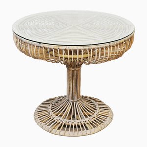 Woven Rattan Table with Glass Top, 1980s
