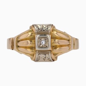 18 Karat Gelbgold Diamantring mit geometrischem Muster, 1950er