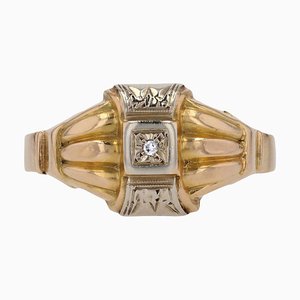 Diamond 18 Karat Yellow Gold Geometrical Pattern Ring, 1950s