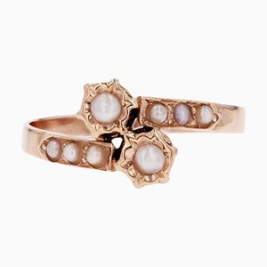 French Fine Pearls 18 Karat Rose Gold You and Me Ring