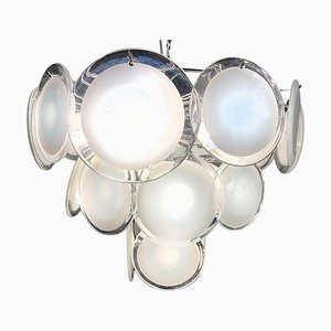 Lámpara de araña con discos de cristal de Murano blanco atribuida a Vistosi, años 70