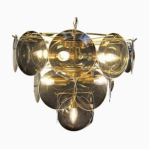 Lámpara de araña con discos de cristal de Murano ahumado atribuida a Vistosi, años 70