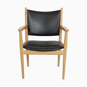 Pp-513 Armchair in Oak and Black Leather by Hans Wegner, 1990s