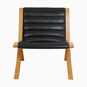 Ax Armchair in Black Leather by Peter Hvidt & Orla Mølgaard, 1970s