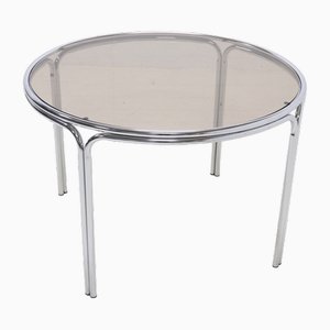 Italian Modern Chrome and Smoked Glass Round Dining Table, 1970s