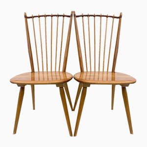 Chairs in Cherry Wood with Beech and Leather by Albert Haberer, 1950s, Set of 2