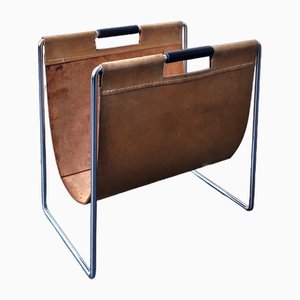 Light Brown Leather Magazine Holder from Brabantia, the Netherlands, 1960s